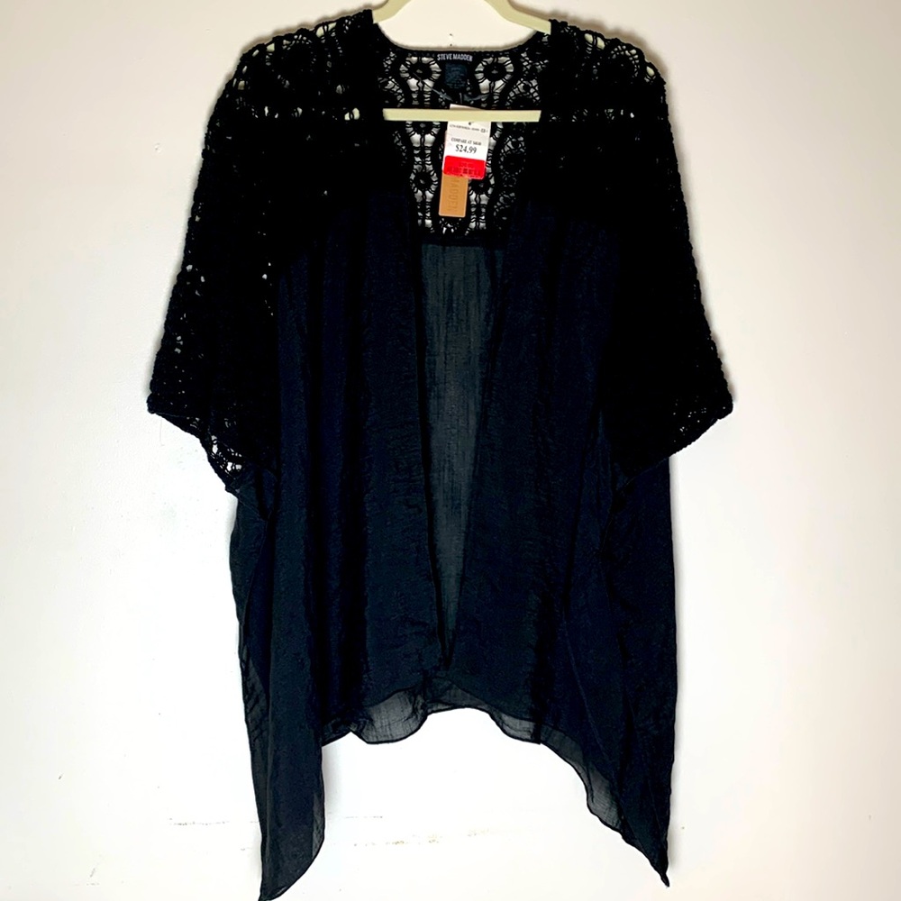 Steve Madden Black Mixed Media Kimono/Shawl